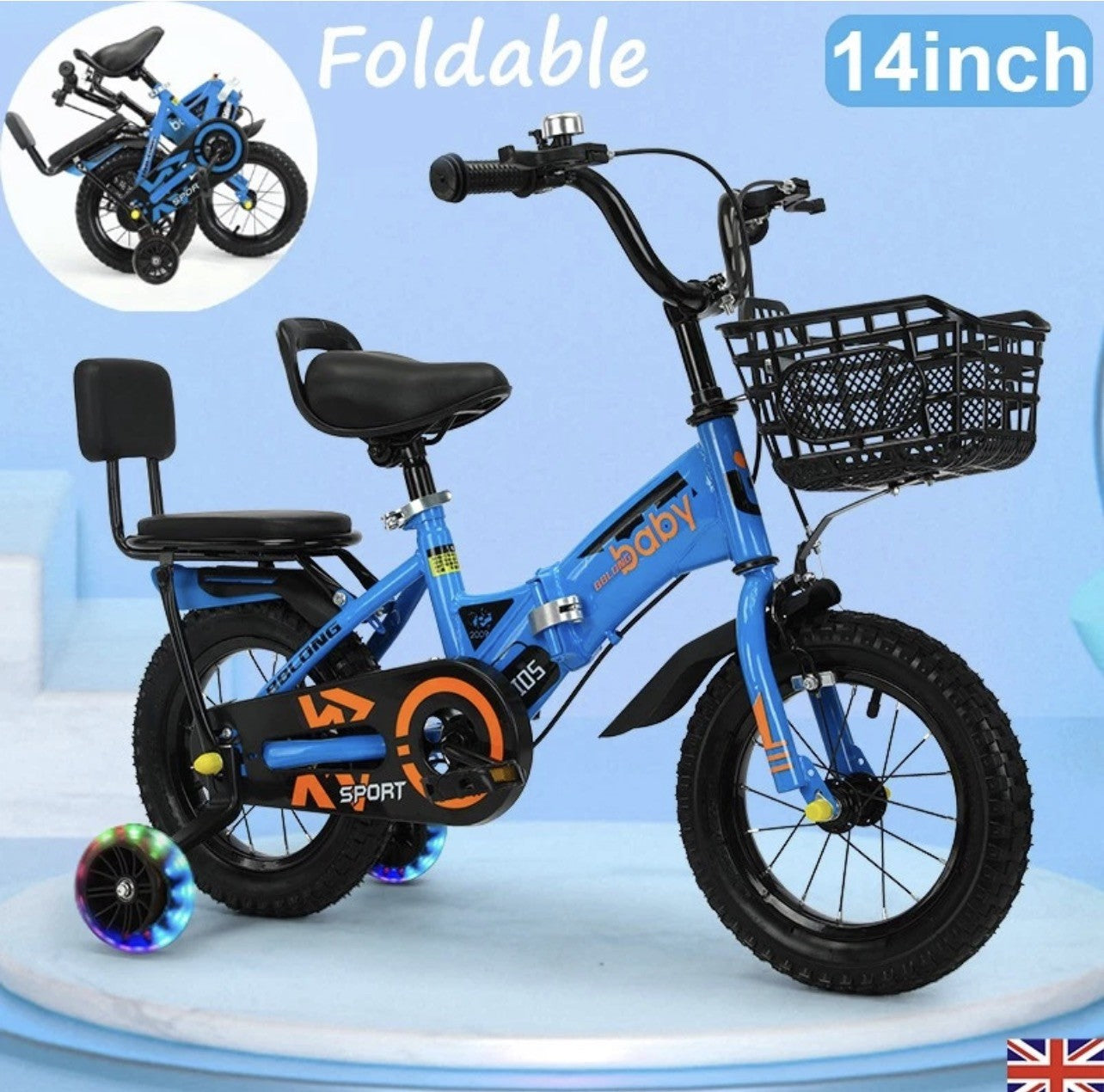 14inch Kids Bike Bicycle Children Boys Foldable Cycle Removable Stabiliser UK