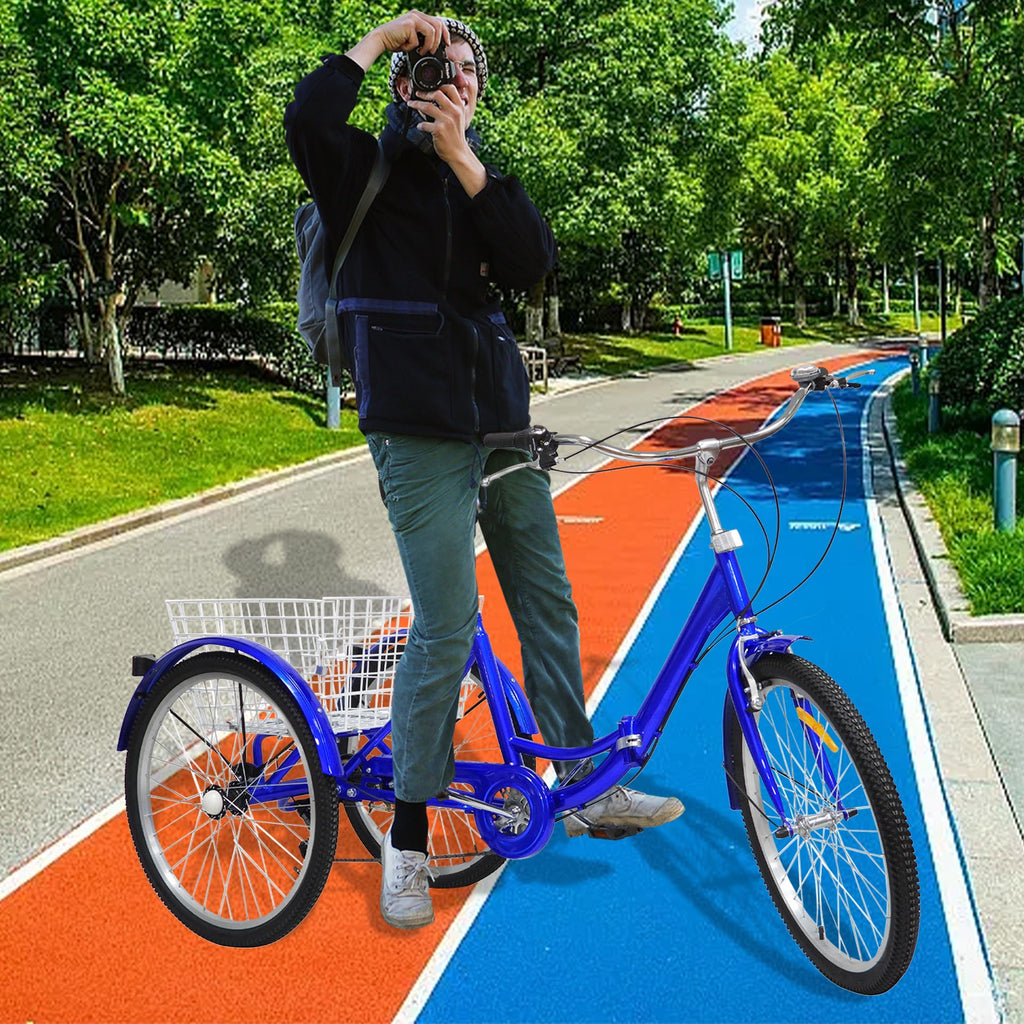 24'' Tricycle Adult Senior 7 Speed 3 Wheels Bike Foldable Trike Bicycle + Basket