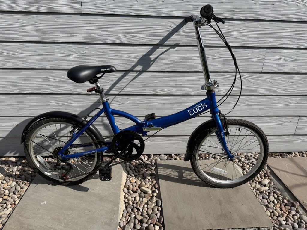 apollo tuck folding bike, blue, six-speed