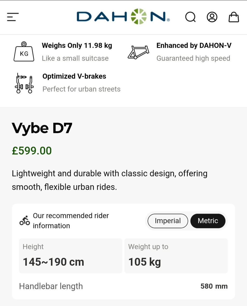 Dahon Vybe Folding City Bike 20-inch Wheels, 7-Speed, Black