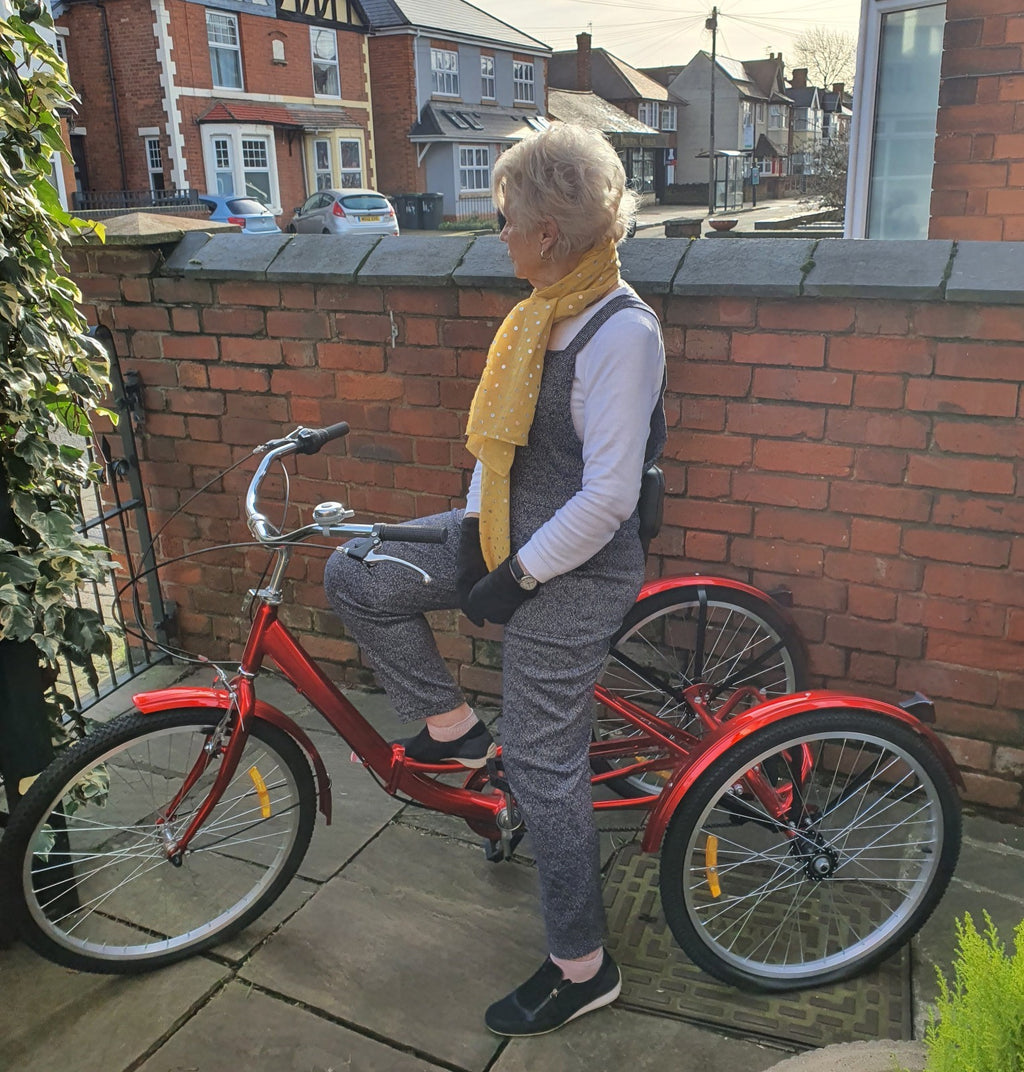 Brand NEW NEVER RIDDEN Adult RED Folding Tricycle. Basket & 7 Derailleur Gears.