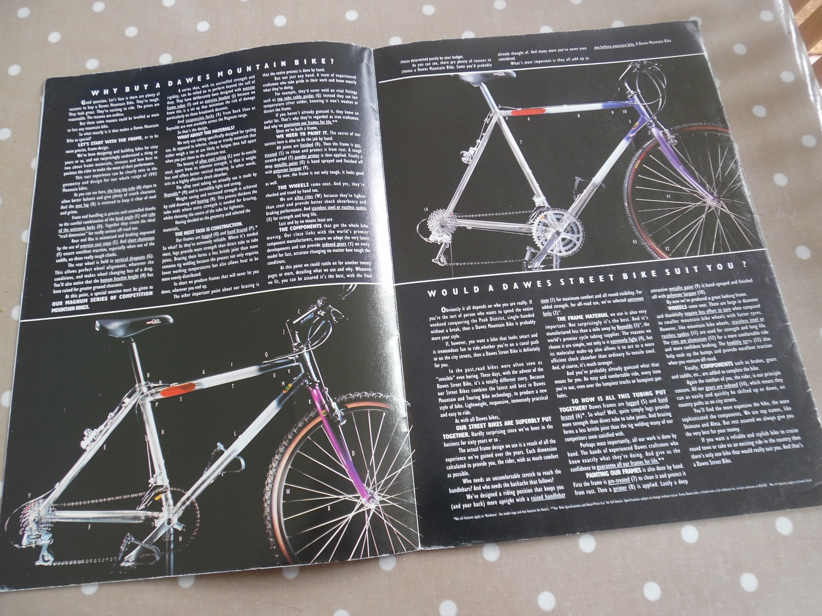 Dawes Cycles 1992 Touring/Tandem & Mountain/Street Brochures fold out type