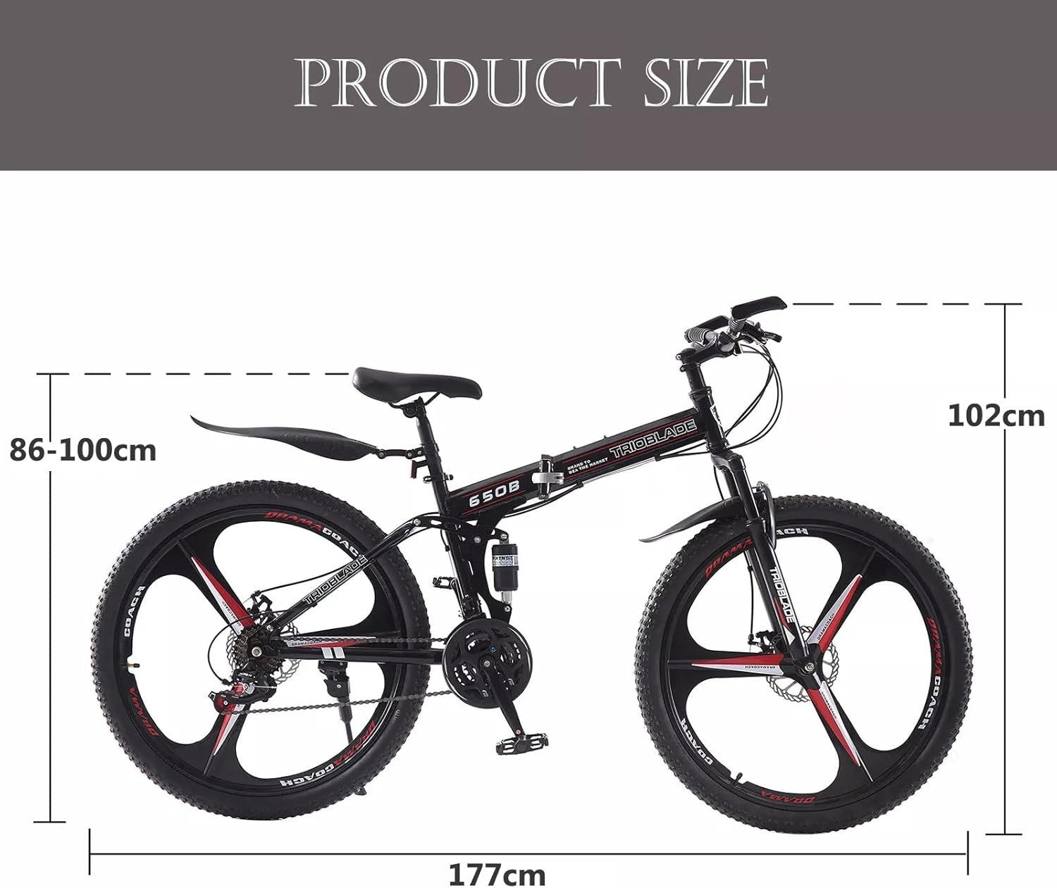 27.5" Folding Mountain Bike Dual Shock 21-Speed Mens Womens Off Road