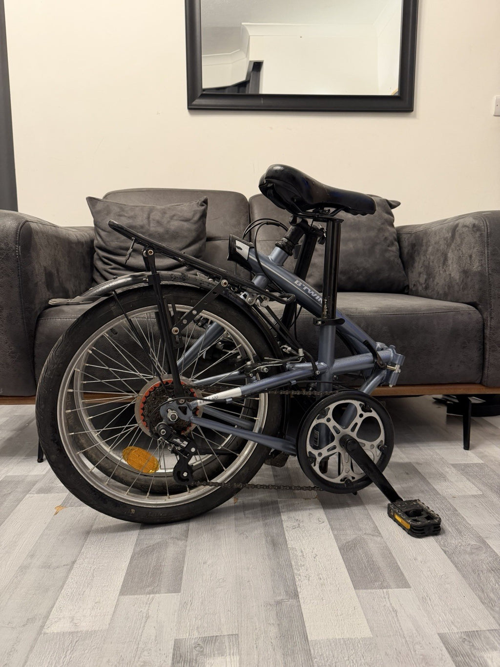 B-Twin Tilt 120 Folding Bike Blue/Grey, Good Runner, Cleaned Serviced