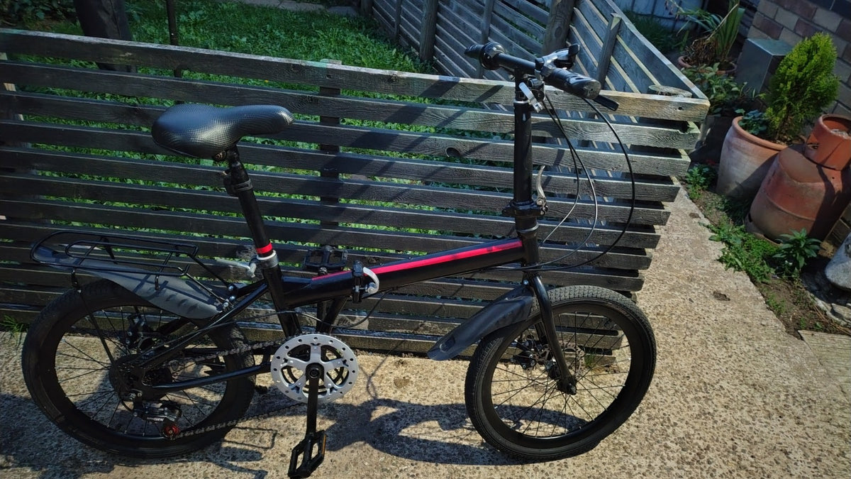 SRAM 20in Folding Bike Black/Red Disc Brakes Mudguards Rear Rack