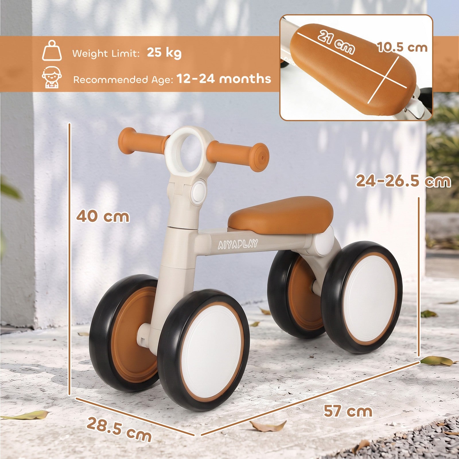 Balance Bike, Lightweight and Foldable Toddler Bike for 1-2 Years, Cream White