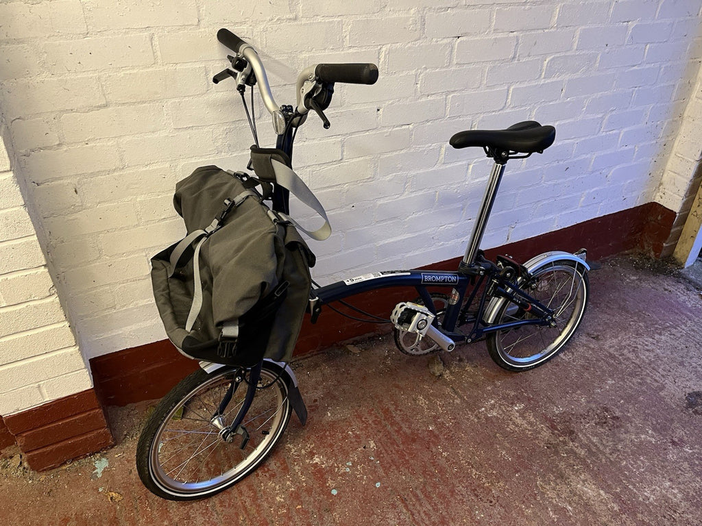 Brompton H6 Folding bicycle with 28 Litre Front bag, tool kit and Lights