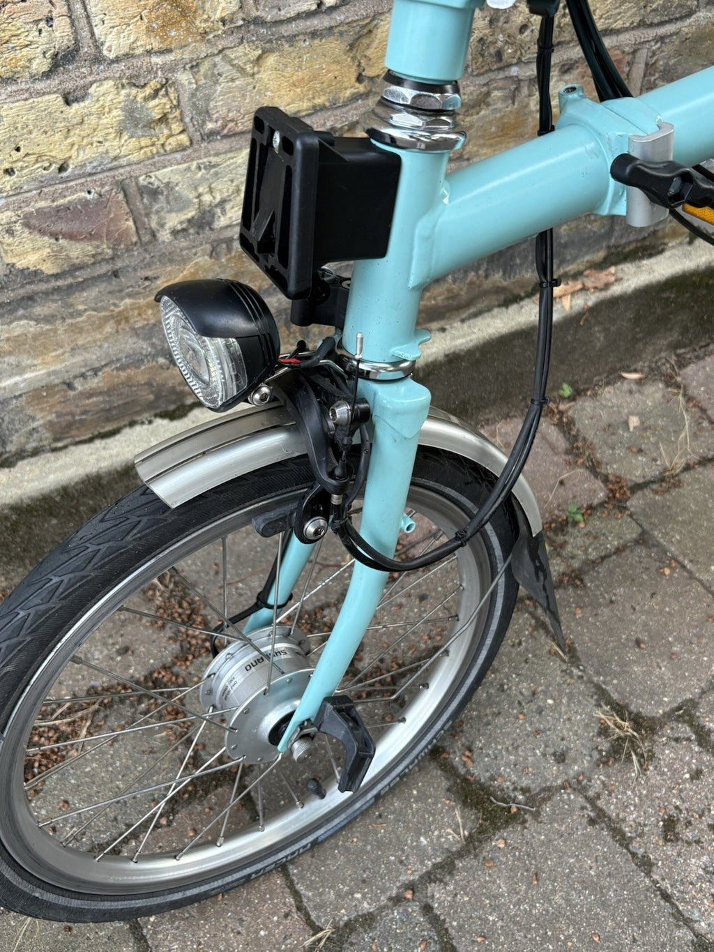 Brompton M6R Folding Bike - Celeste w/ Mudguards, Rack And Dynamo Light Set