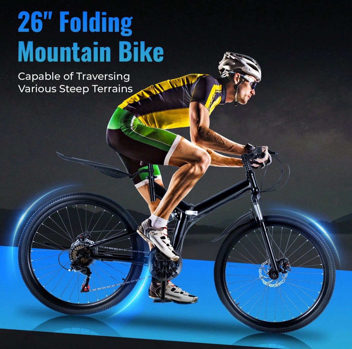 26" Folding Mountain Bike 21 Speed Men Bikes MTB Bicycle School Dual Disc Brake