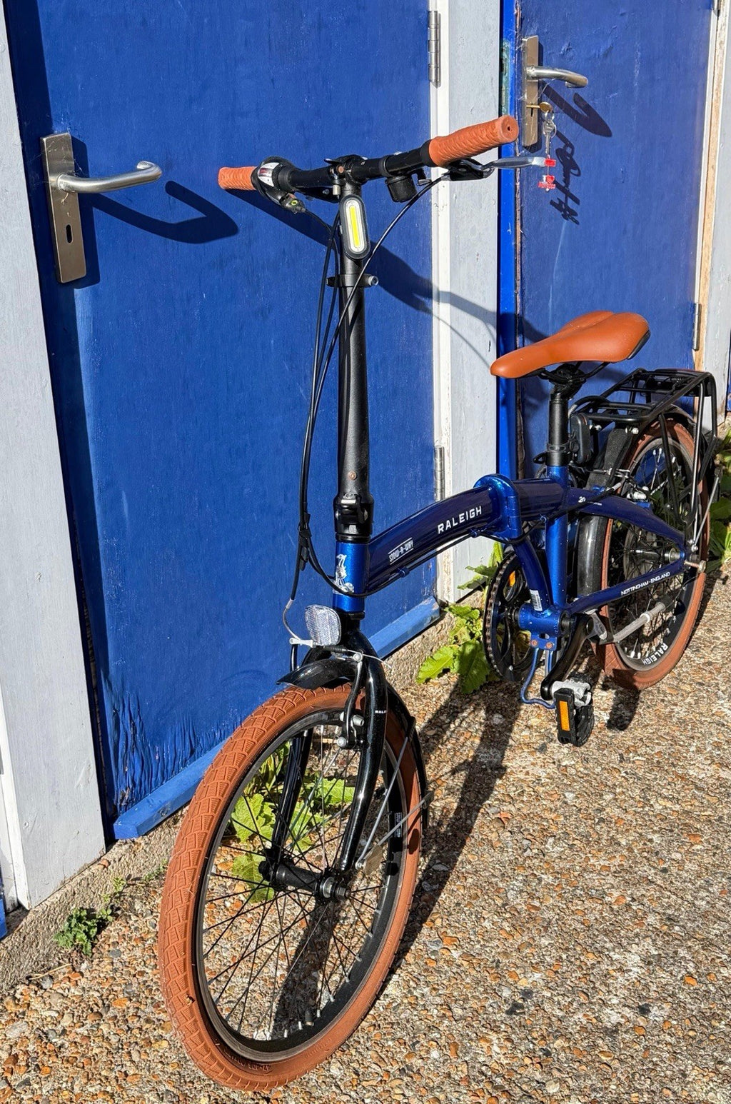 Raleigh Stow-A-Way 20in Folding Bike Blue w/ Rear Rack, Mudguards, Reflectors