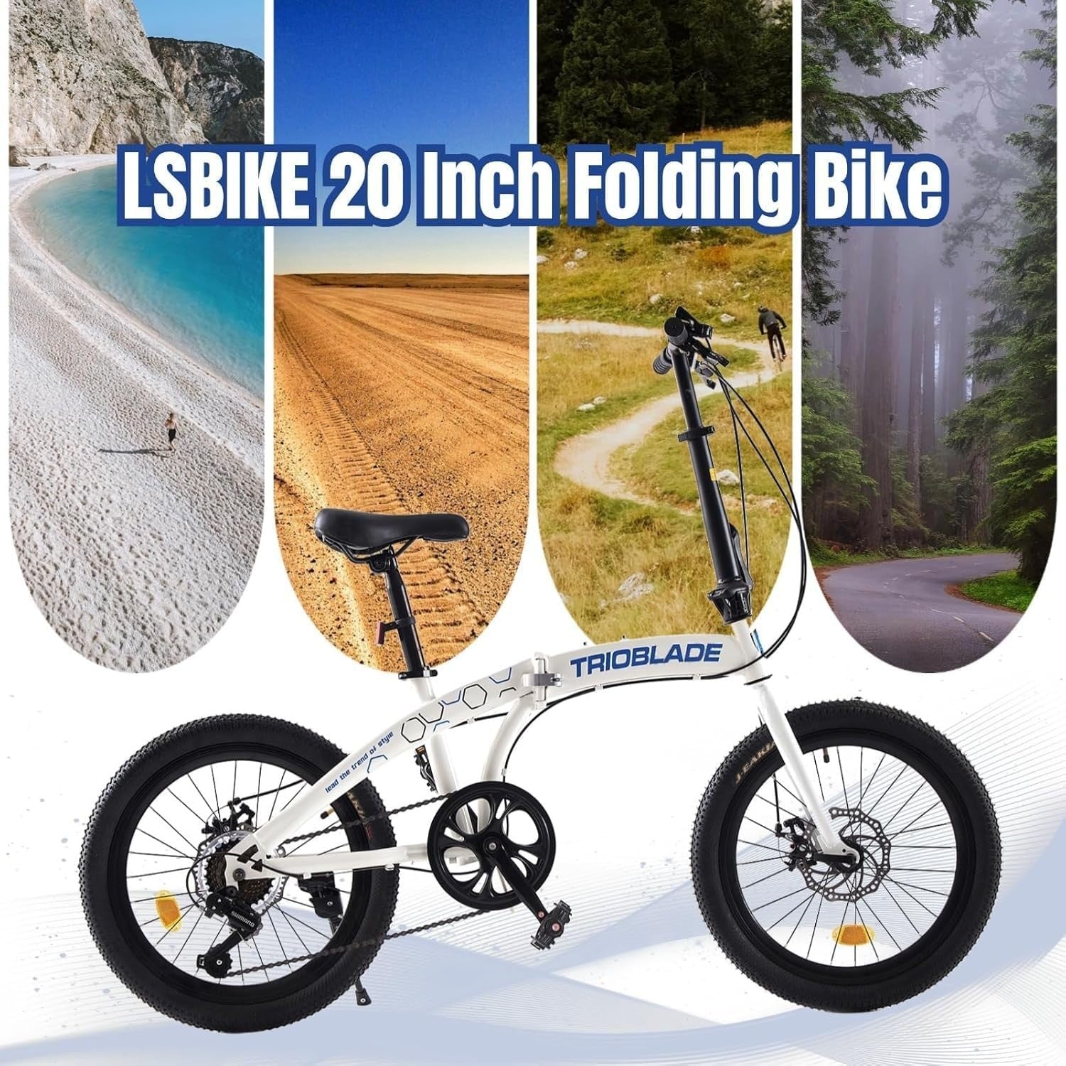 20" Foldable Lightweight Folding Bike 7-Speed Disc Brake Urban Commuter