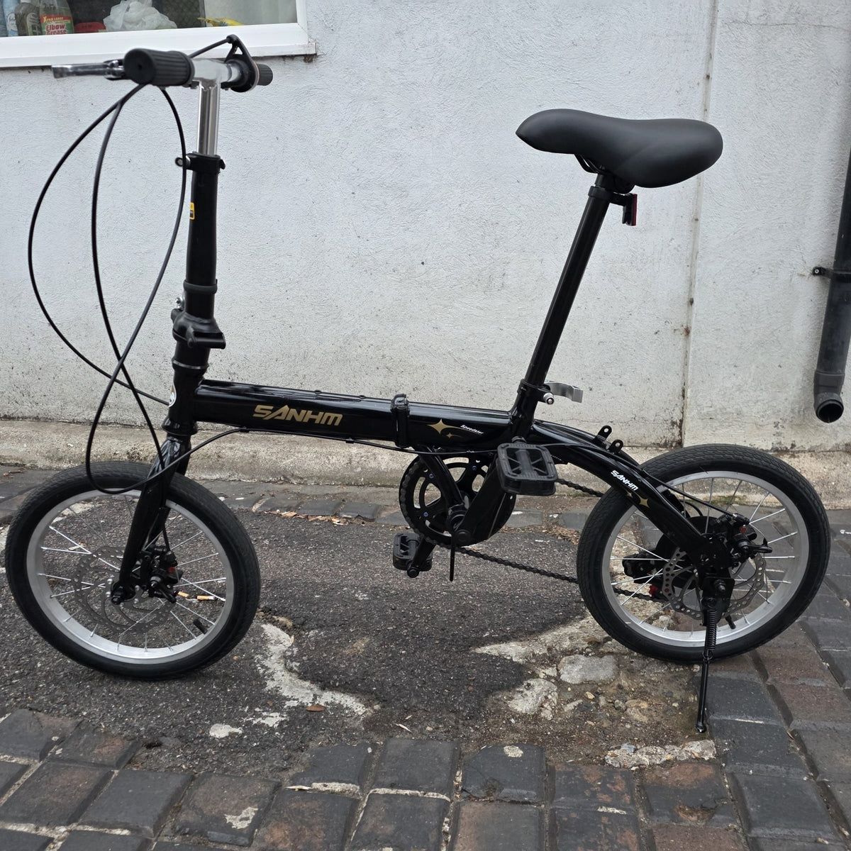 Folding Bicycle 16" Inch Bikes for Adults 6-Speed Foldable City Bicycle Black