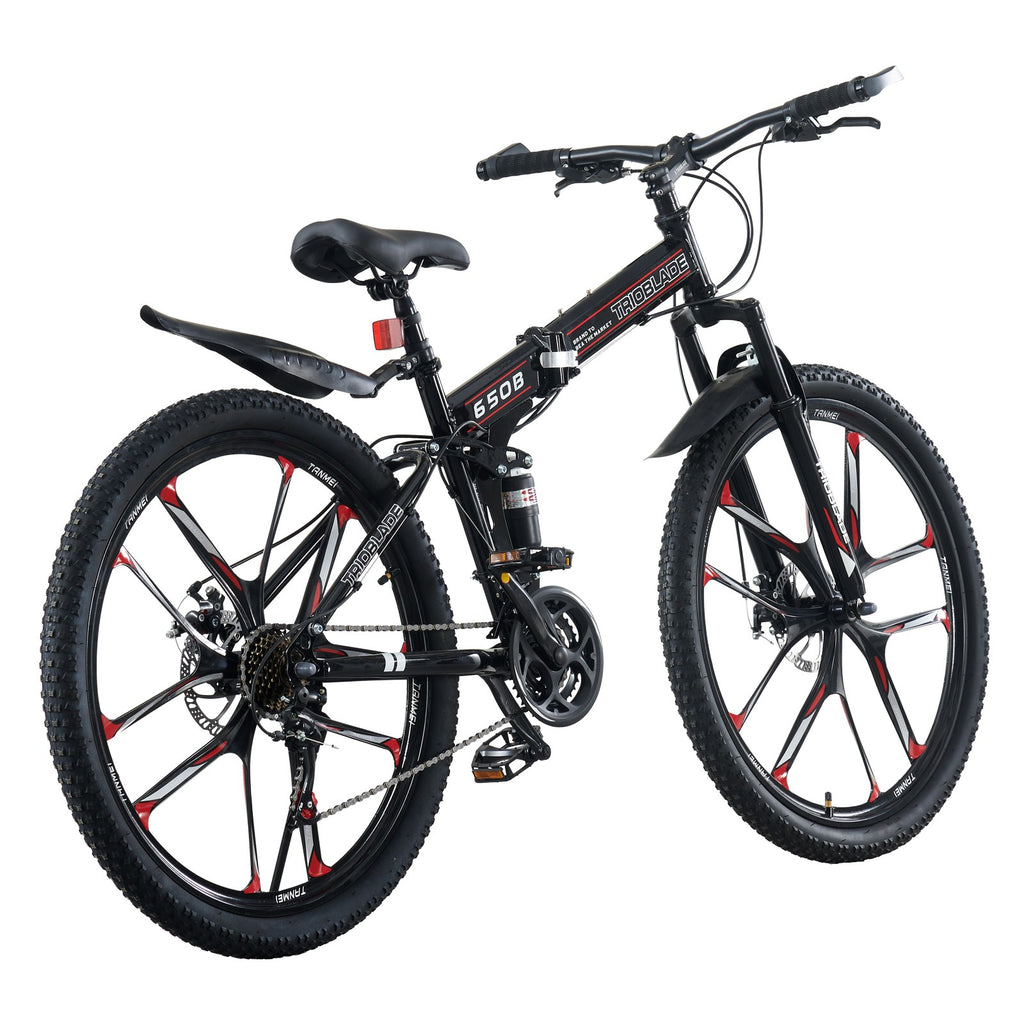 Folding Mountain Bike 27.5Inch Bikes 21 Speed Full Suspension Bicycle Men Women