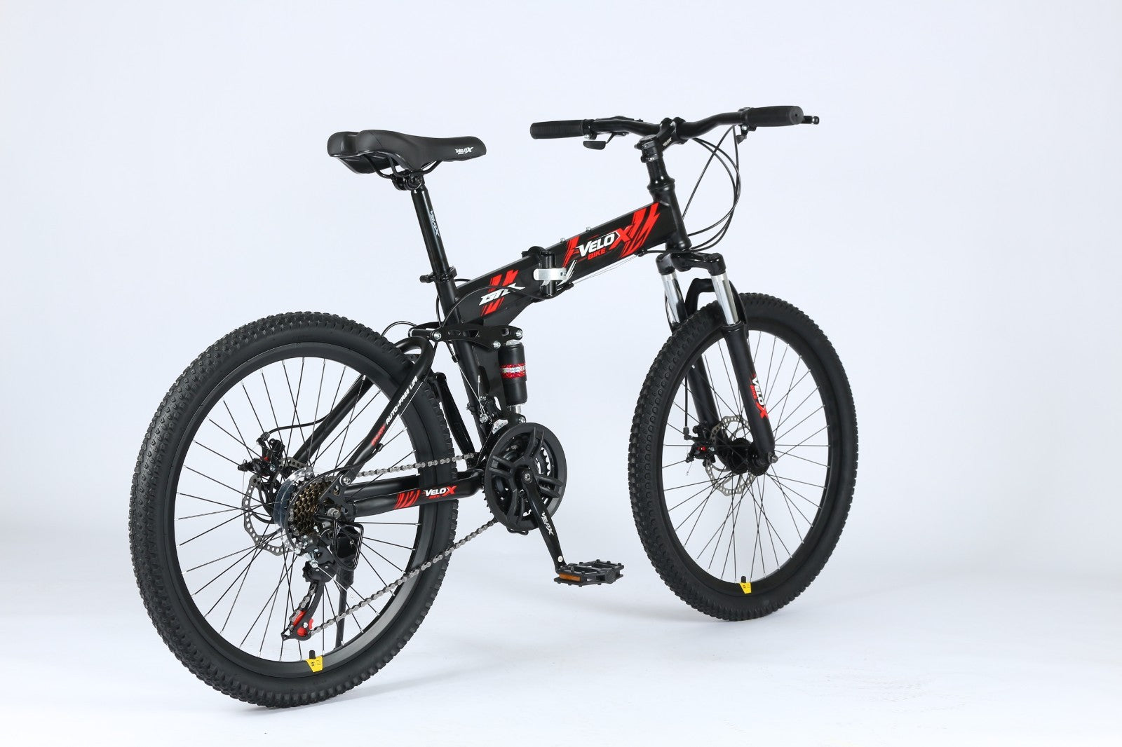 24" & 26-Inch Folding Mountain Bike 21 Speed Full Suspension Bicycle, Men Women