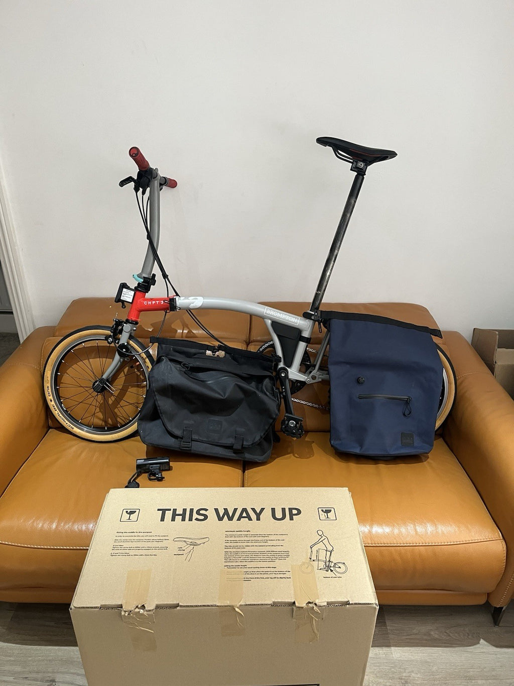 Brompton CHPT3 Folding Bike 16in Wheels S Frame 4-Speed Grey/Red With 2 bags!