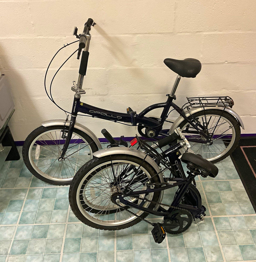 Pair of Apollo 20in Folding Bike Blue/Silver, Rear Rack, Mudguards & Reflectors