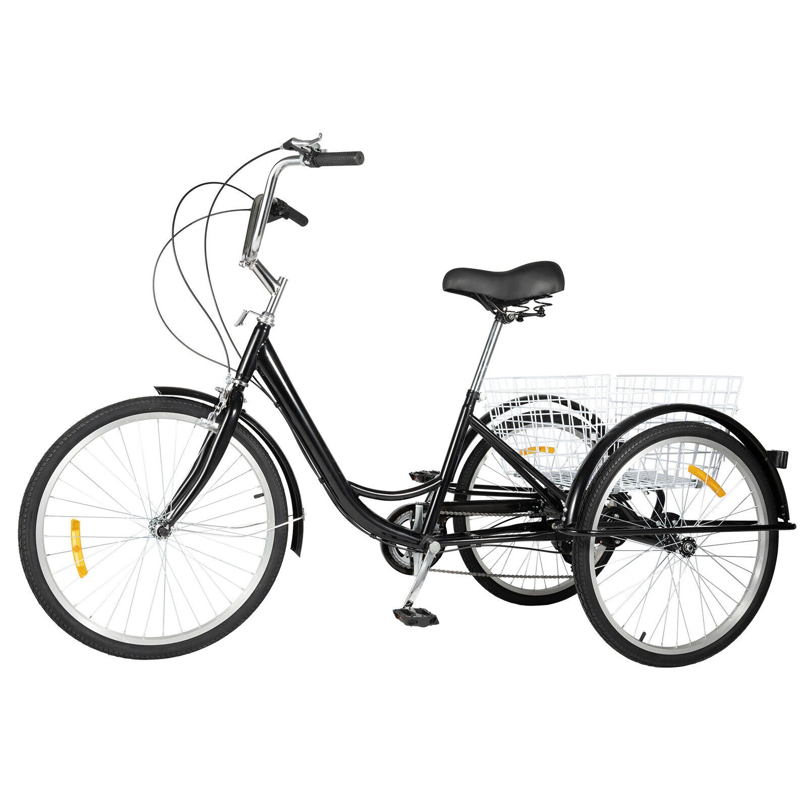 24 Inch Adult Tricycle Trike Bike 8-Speeds 3-Wheel Bicycle & Folding Back Basket