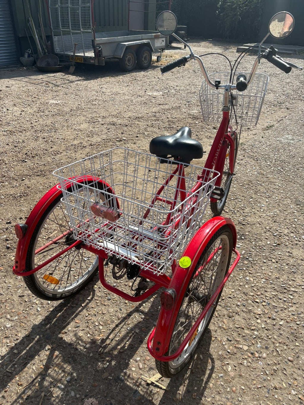 Jorvik Folding Adult Tricycle Red 6 Speed - 24 in Wheels with Baskets & Horn