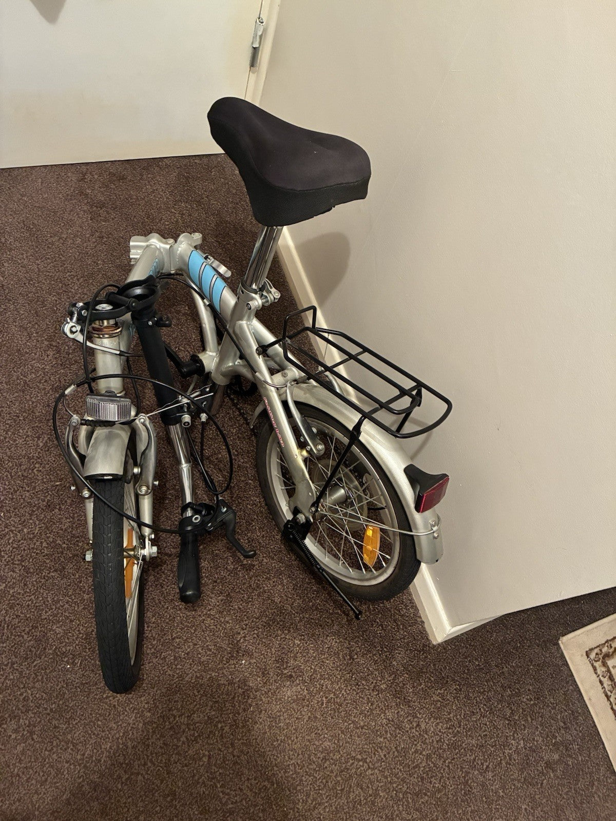 Proteam 20in Folding Bike 5 Speed Silver/Blue Rear Rack Kickstand