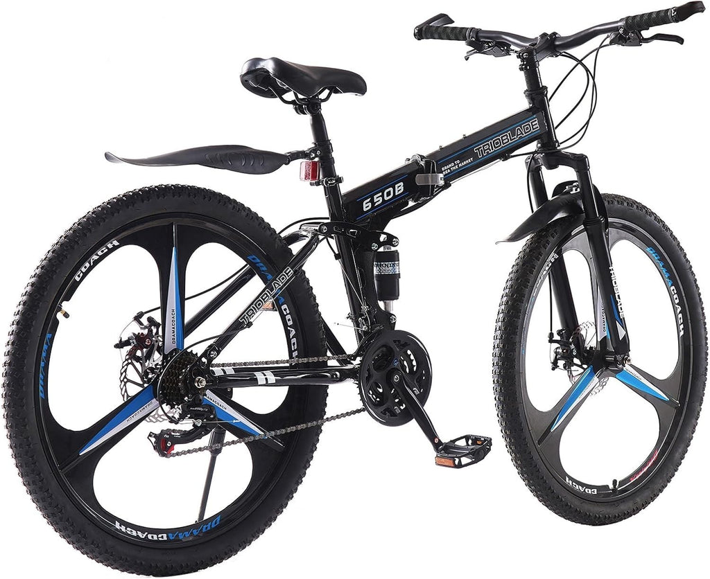 27.5" Folding Mountain Bike 21-Speed Dual Shock MTB 3-Spoke Off Road