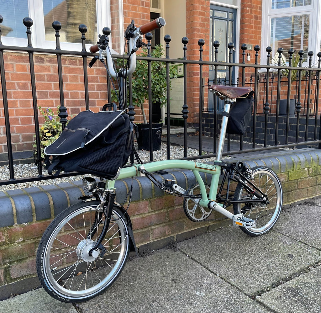 BROMPTON 6-SPEED H-TYPE CUSTOM URBAN TOURER, SAGE GREEN with BLACK EXTREMITIES