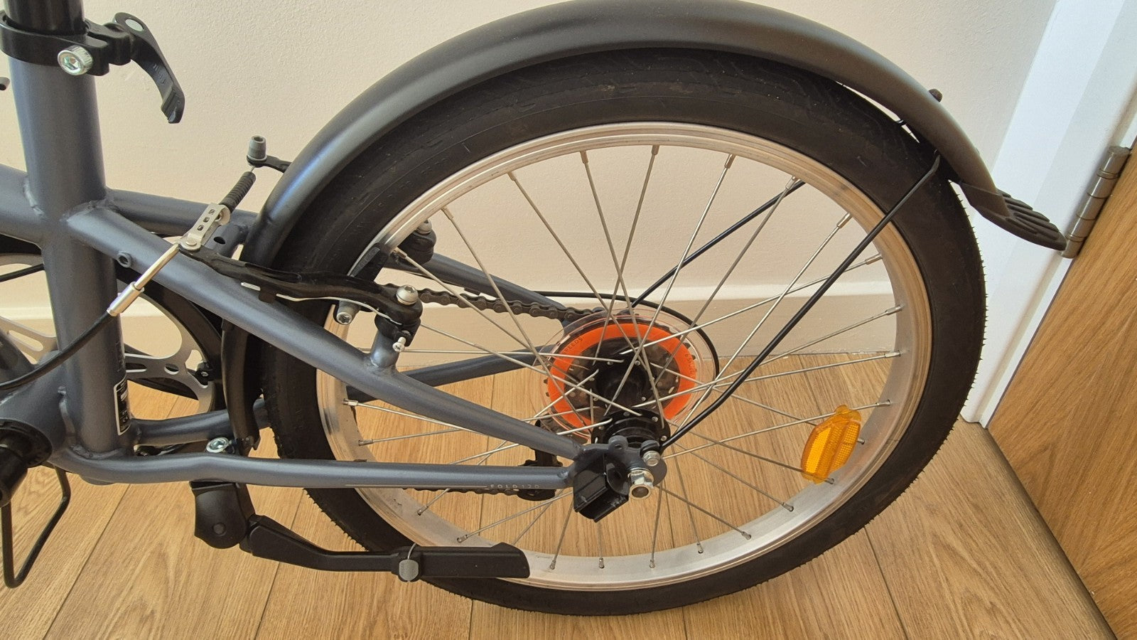 Decathlon BTWIN Tilt 120 Grey Folding Bike, Lights, Bell
