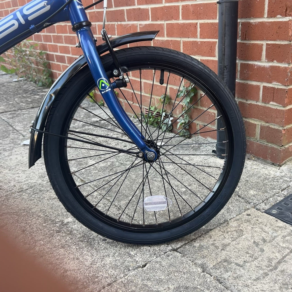 BASIS Compact 20in Blue Folding Bike 6-Speed Shimano, Mudguards Kickstand