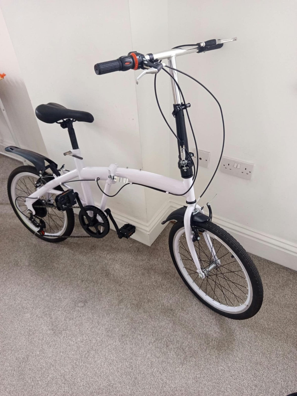White Folding Bike Foldable City Bike for Adult 20" Commute Bicycle 6 Speed Gear