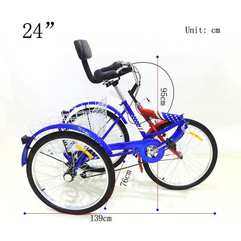 24'' Tricycle Adult Senior 7 Speed 3 Wheels Bike Foldable Trike Bicycle + Basket