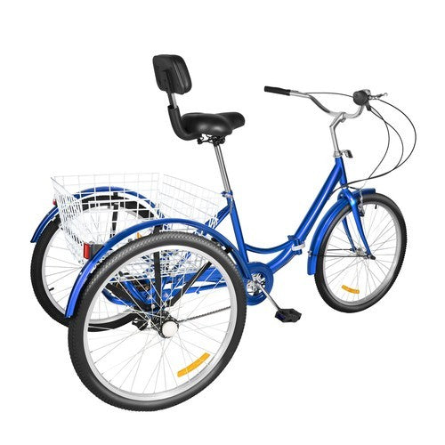 High Carbon Steel 24" Tricycle Foldable 7 Speed 3 Wheels Adult Bicycle w Basket
