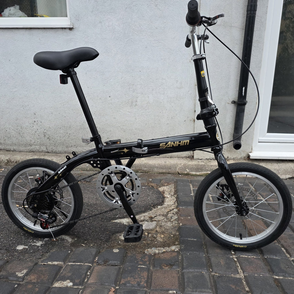 Folding Bicycle 16" Inch Bikes for Adults 6-Speed Foldable City Bicycle Black