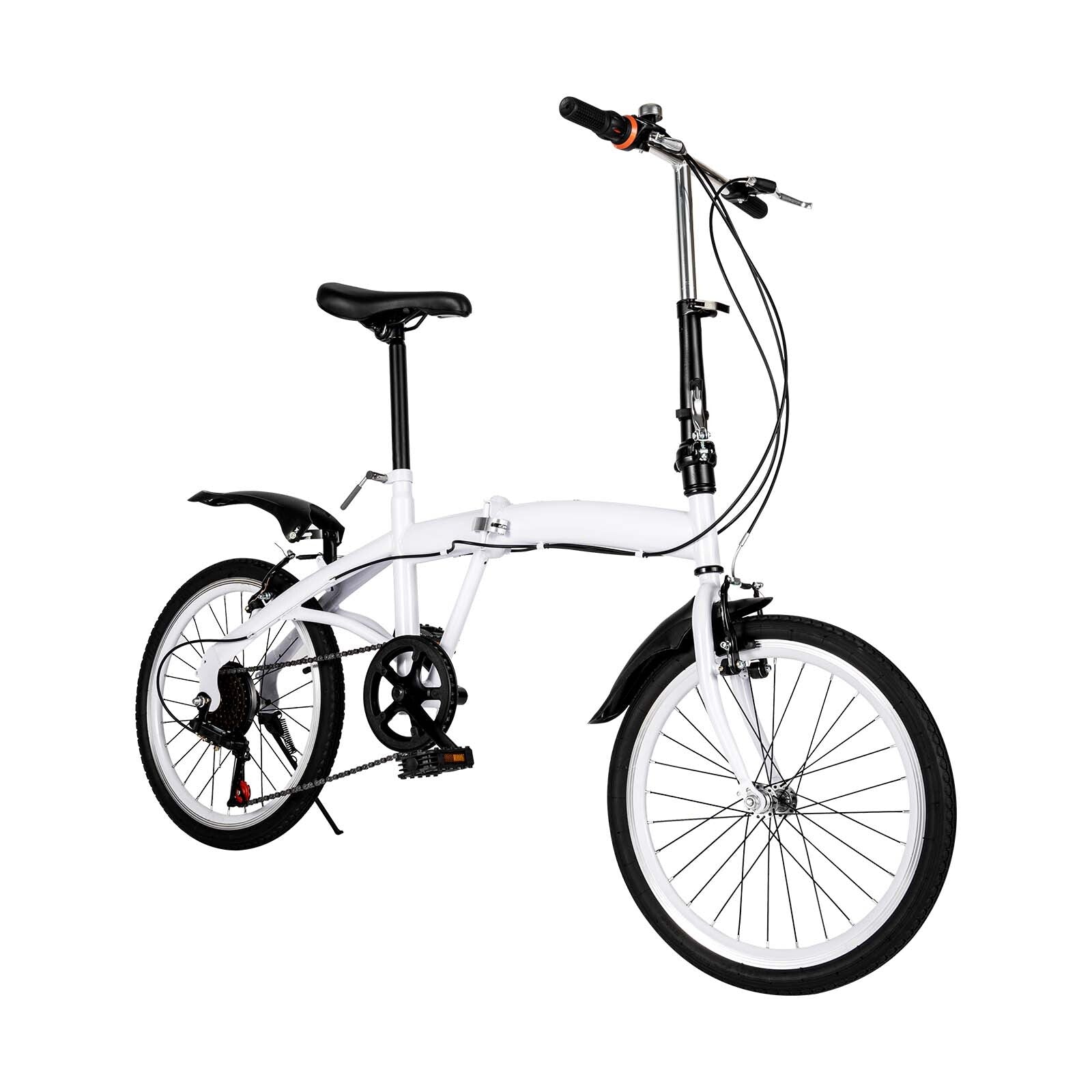 White Folding Bike Foldable City Bike for Adult 20" Commute Bicycle 6Speed Gears