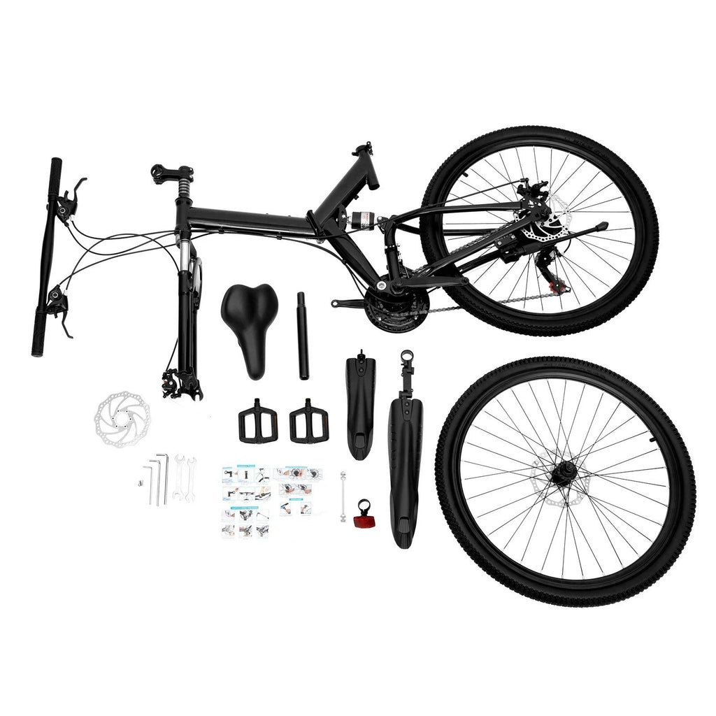 26 in Folding Mountain Bike 21-Speed MTB Bicycle Full Suspension Disc Brake Bike