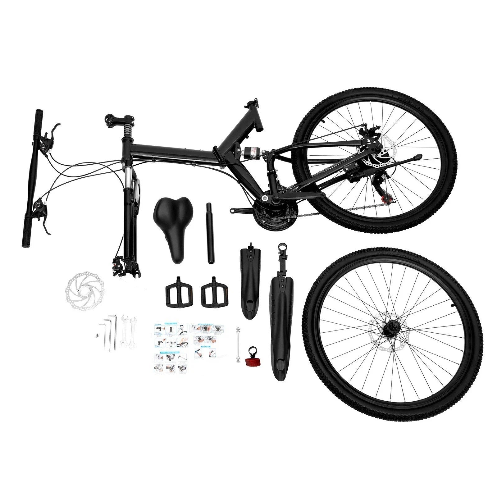 26 in Folding Mountain Bike 21-Speed MTB Bicycle Full Suspension Disc Brake Bike