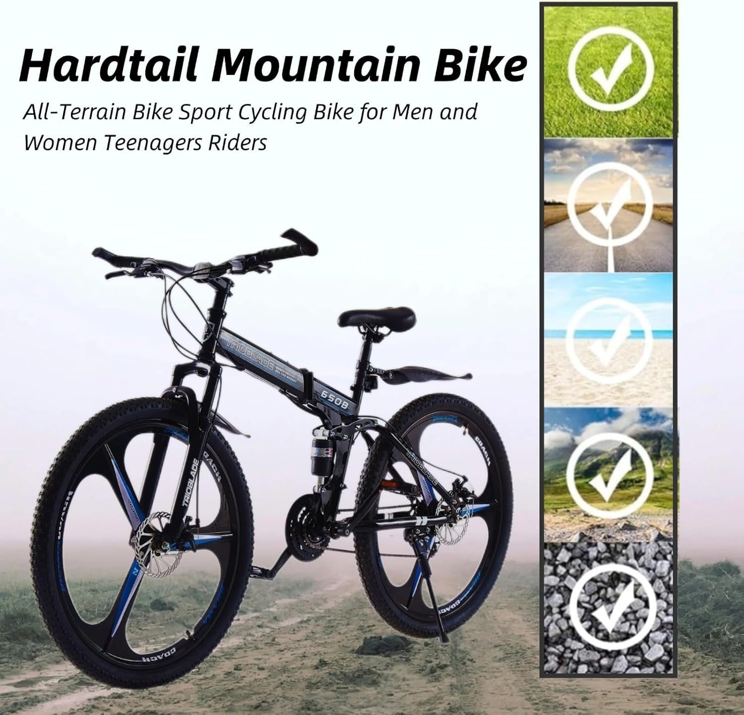 Foldable Mountain Bike 26 Inch 21-Speed Dual Suspension Lightweight Bike