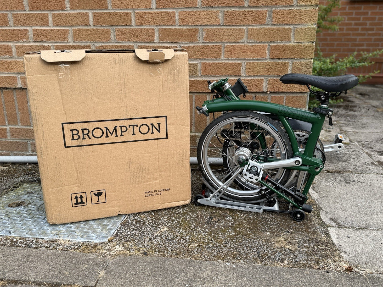 Brompton Folding Bike 16in Green/Silver w/ Front & Rear Lights Reflectors