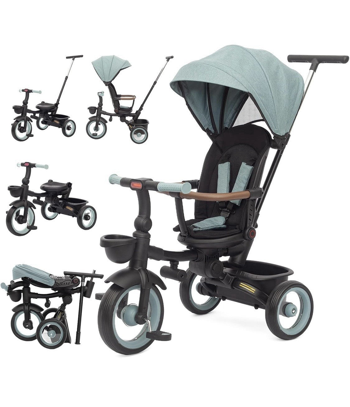 7-in-1 Folding Tricycle Trike with Parent Push Handle & Canopy
