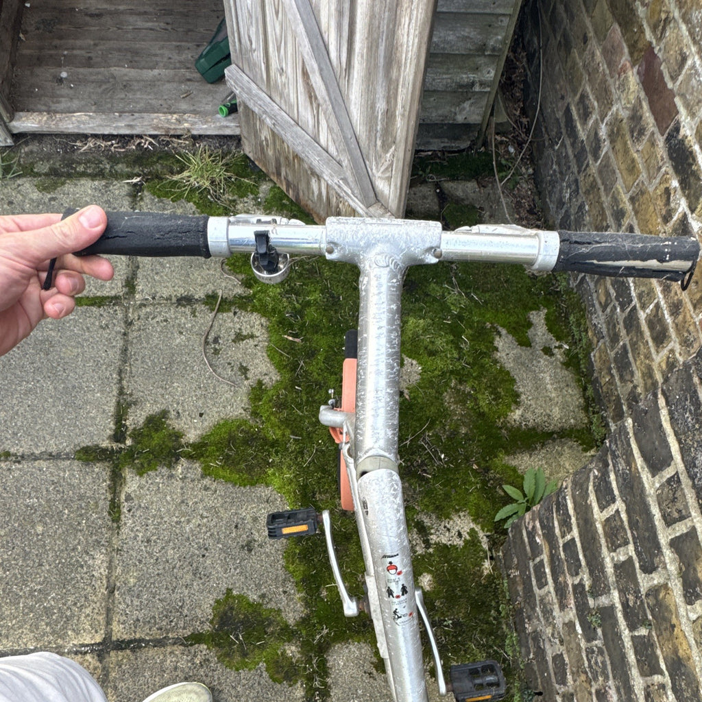 Strida 16in Folding Bike 1 Speed Small Silver/Pink Mudguards Rear Rack