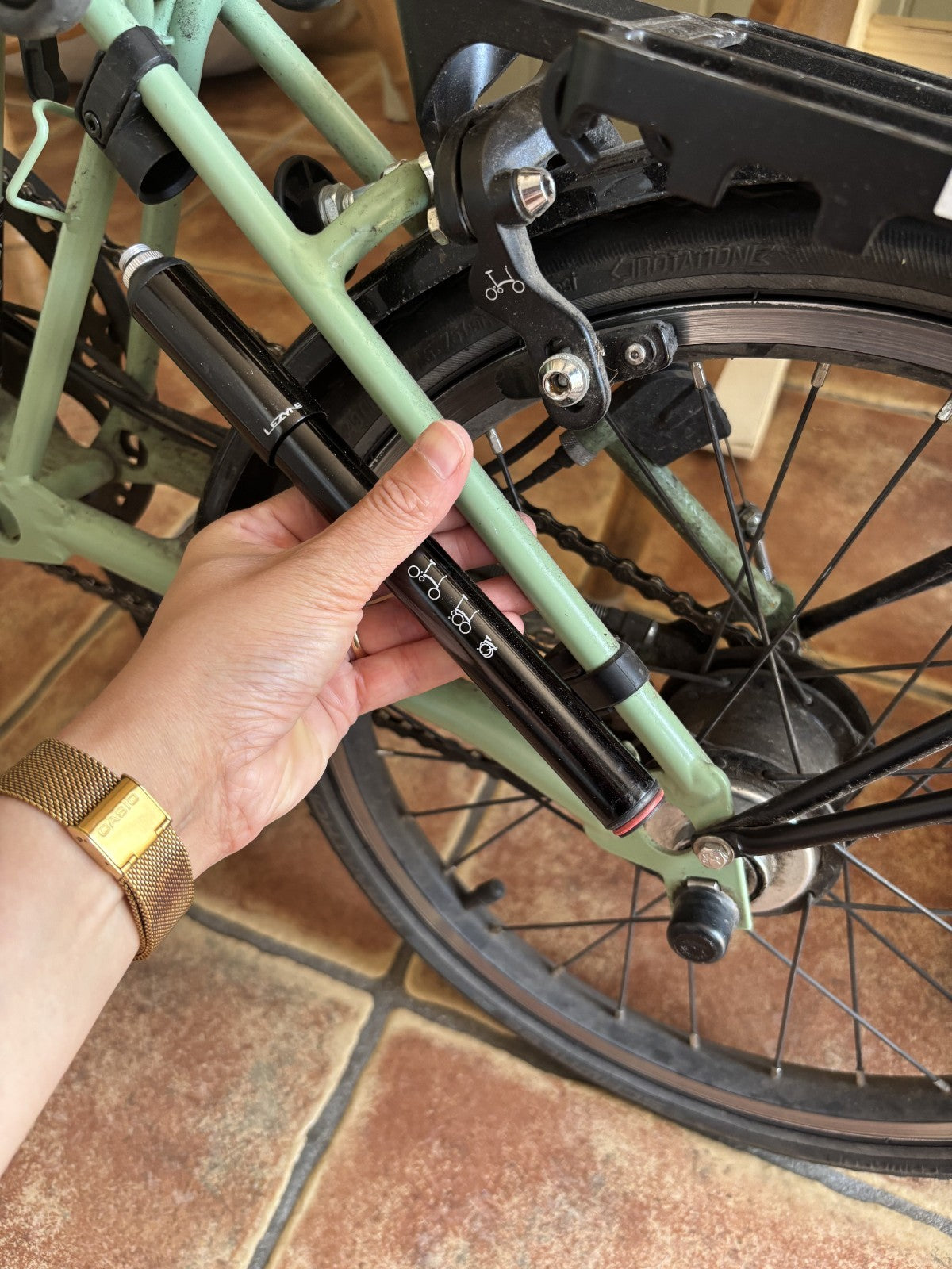Brompton C Line Matcha Green Folding Bike. 2 Year Old Excellent Condition + Roll