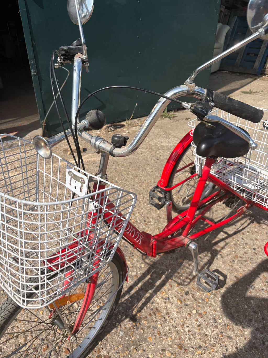 Jorvik Folding Adult Tricycle Red 6 Speed - 24 in Wheels with Baskets & Horn