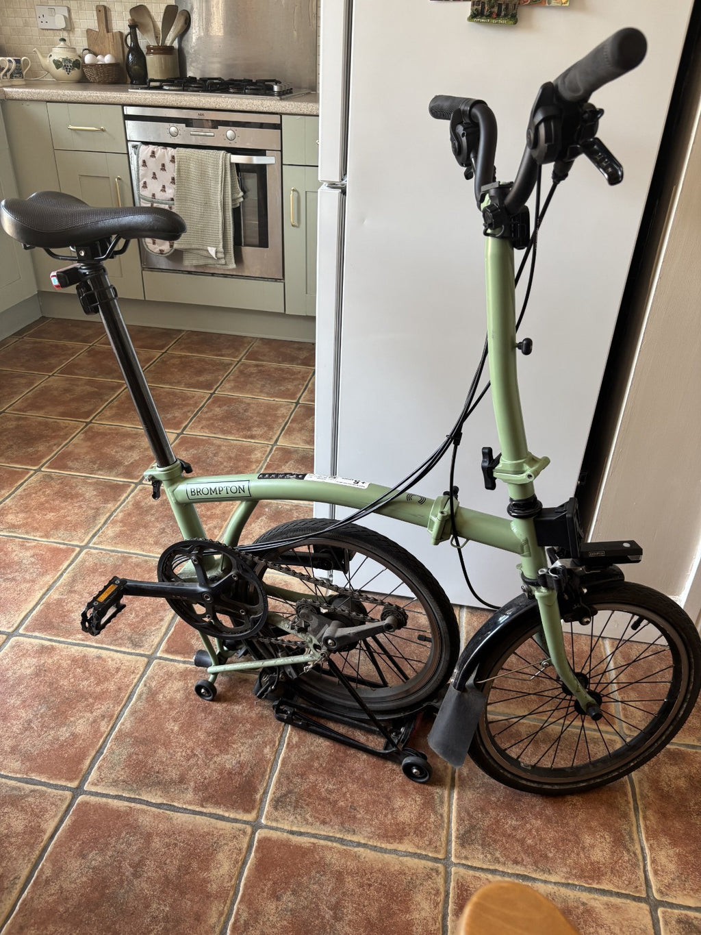 Brompton C Line Matcha Green Folding Bike. 2 Year Old Excellent Condition + Roll