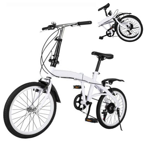 White Folding Bike Foldable City Bike for Adult 20" Commute Bicycle 6Speed Gears