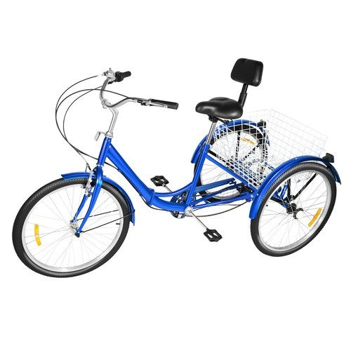 24 Inch Adult Trike Tricycle Foldable 3 Wheel 7-Speed Bike With Storage Basket