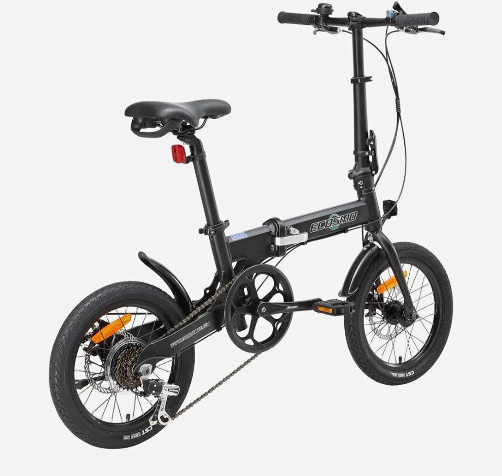 Ecosmo 16in Folding Bike Black 6-Speed Derailleur Mechanical Disc Alloy