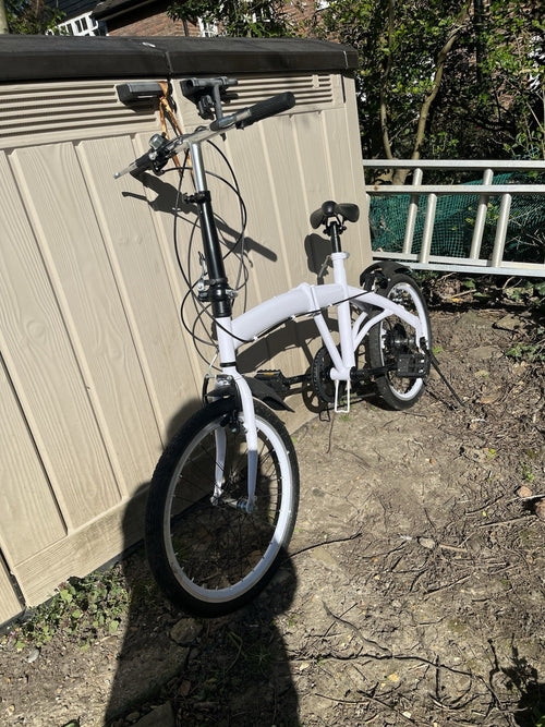 20 inch Unisex Folding Bike Adult City Bike 7 Speed Disc Brakes Bicycle White
