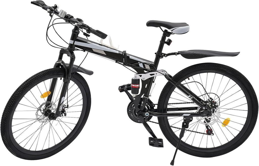 26" Folding Mountain Bike 21-Speed Dual Disc Brakes Full Suspension MTB