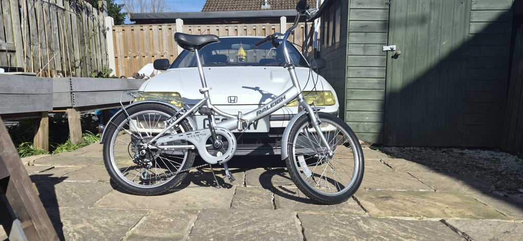Raleigh Eclipse Folding Bike 20in Silver Mudguards Rear Pannier Rack Kickstand