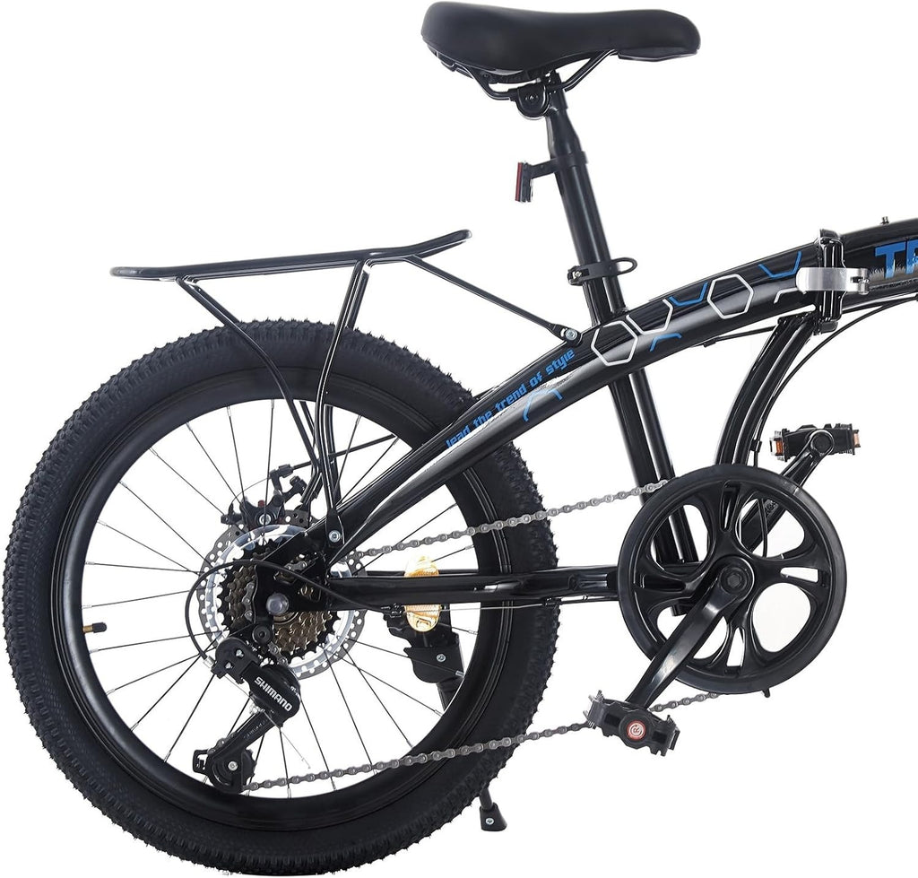 20” Folding Bike 7-Speed with Carrier Lightweight Aluminum Frame Adults Teens