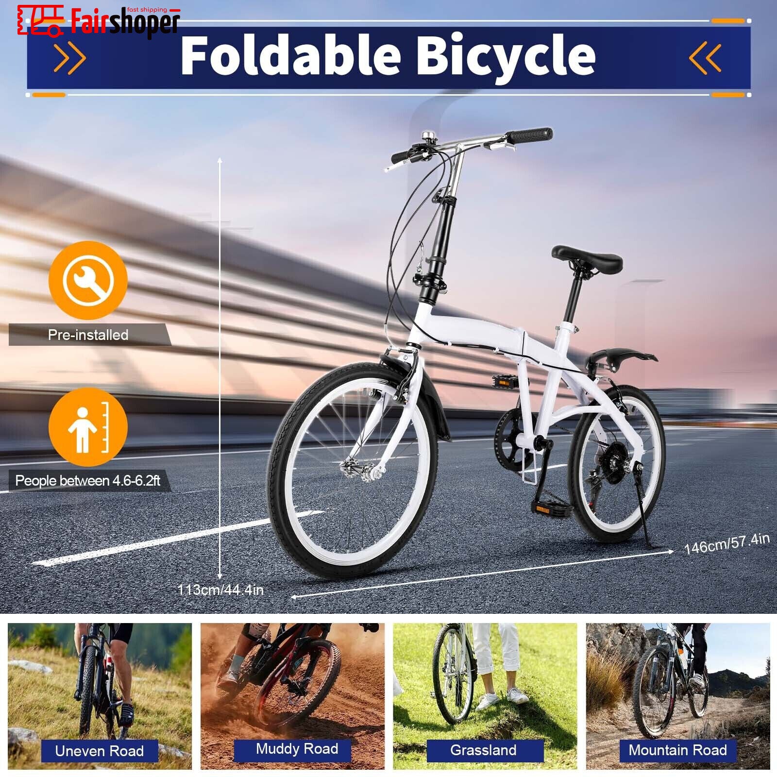 20" Folding Bike Adults Bicycle Lightweight Alloy Bicycle Folding City Bike UK
