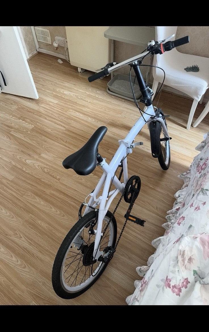 Folding Bike 20in White/Black BMX Bar Derailleur Gears V-Brake Kickstand